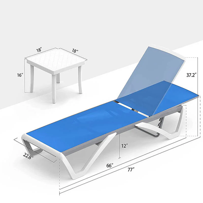 Patio Chaise Lounge Sunbathing Chair Set of 3 (2 Chairs + 1 Table) - Image 4