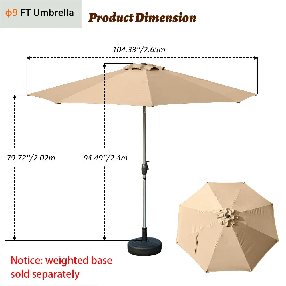 Patio Umbrella - Aluminum Round Market Umbrella - Image 30
