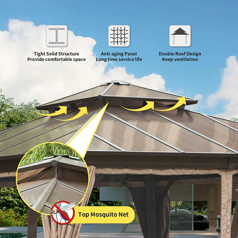 Polycarbonate Hardtop Gazebo Dark Brown - Image 10