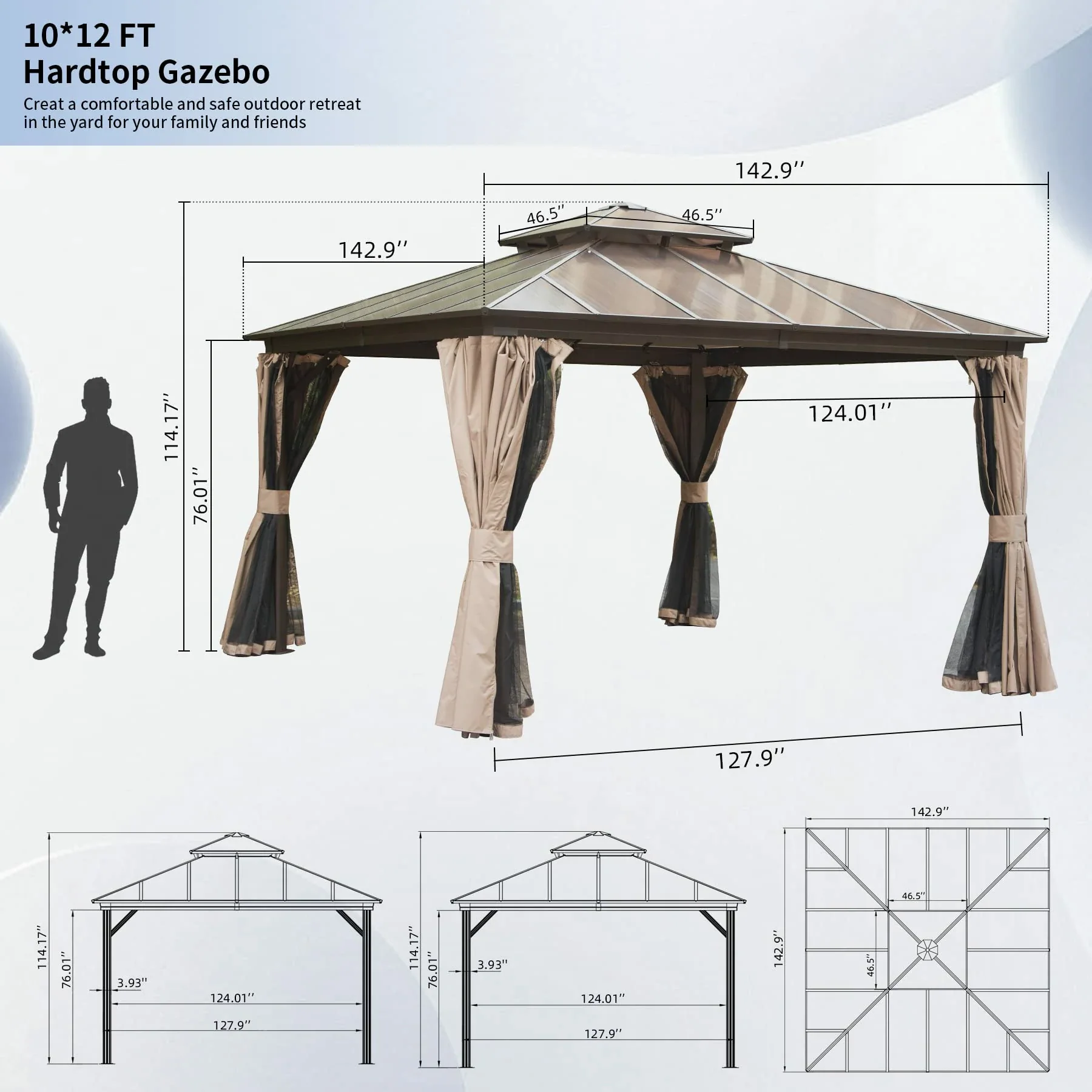 Polycarbonate Hardtop Gazebo Dark Brown - Image 11