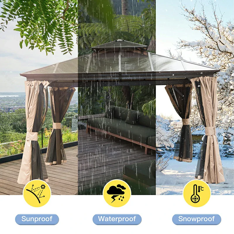 Polycarbonate Hardtop Gazebo Dark Brown - Image 15