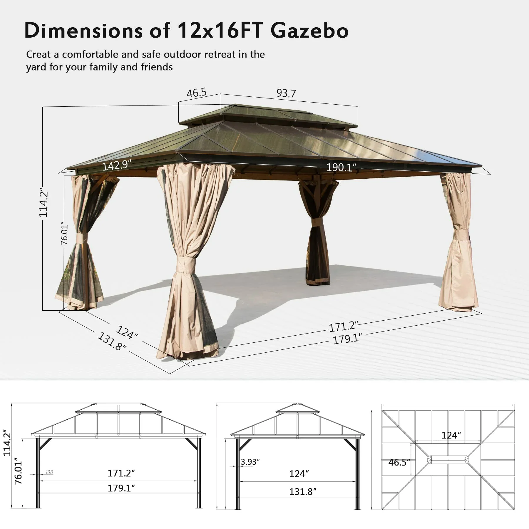 Polycarbonate Hardtop Gazebo Dark Brown - Image 20