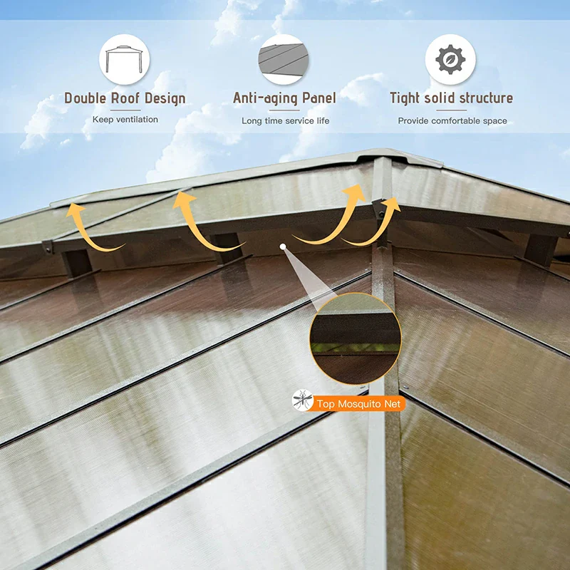 Polycarbonate Hardtop Gazebo Dark Brown - Image 22
