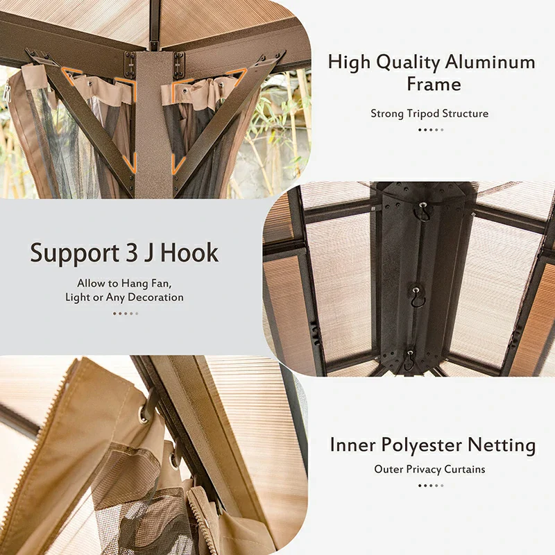 Polycarbonate Hardtop Gazebo Dark Brown - Image 23