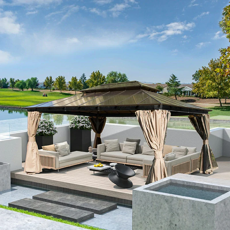 Polycarbonate Hardtop Gazebo Dark Brown - Image 26
