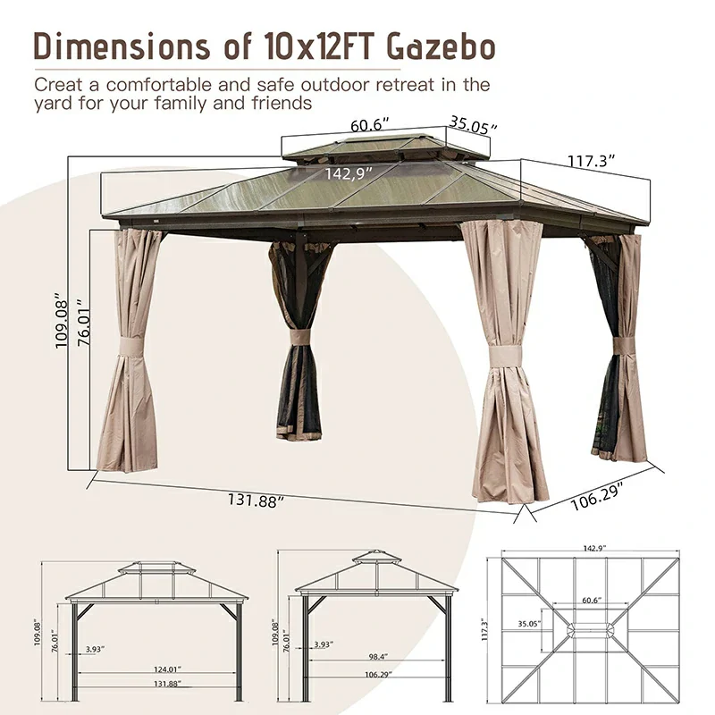 Polycarbonate Hardtop Gazebo Dark Brown - Image 3