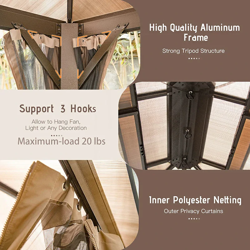 Polycarbonate Hardtop Gazebo Dark Brown - Image 4