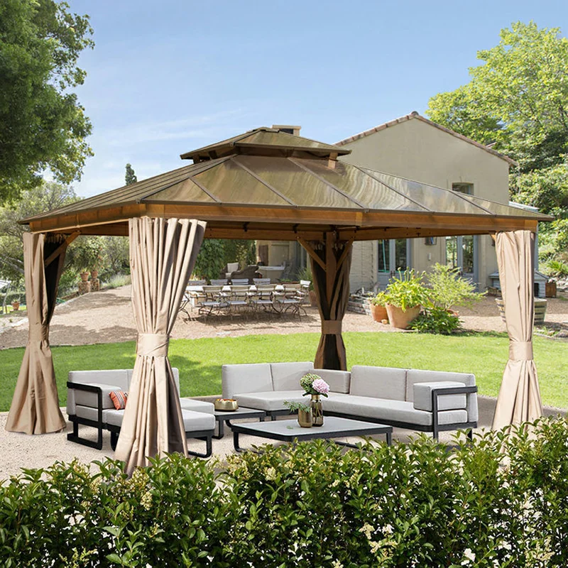 Polycarbonate Hardtop Gazebo Wood-looking - Image 10