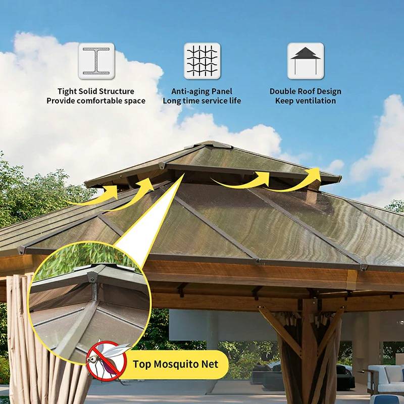 Polycarbonate Hardtop Gazebo Wood-looking - Image 11