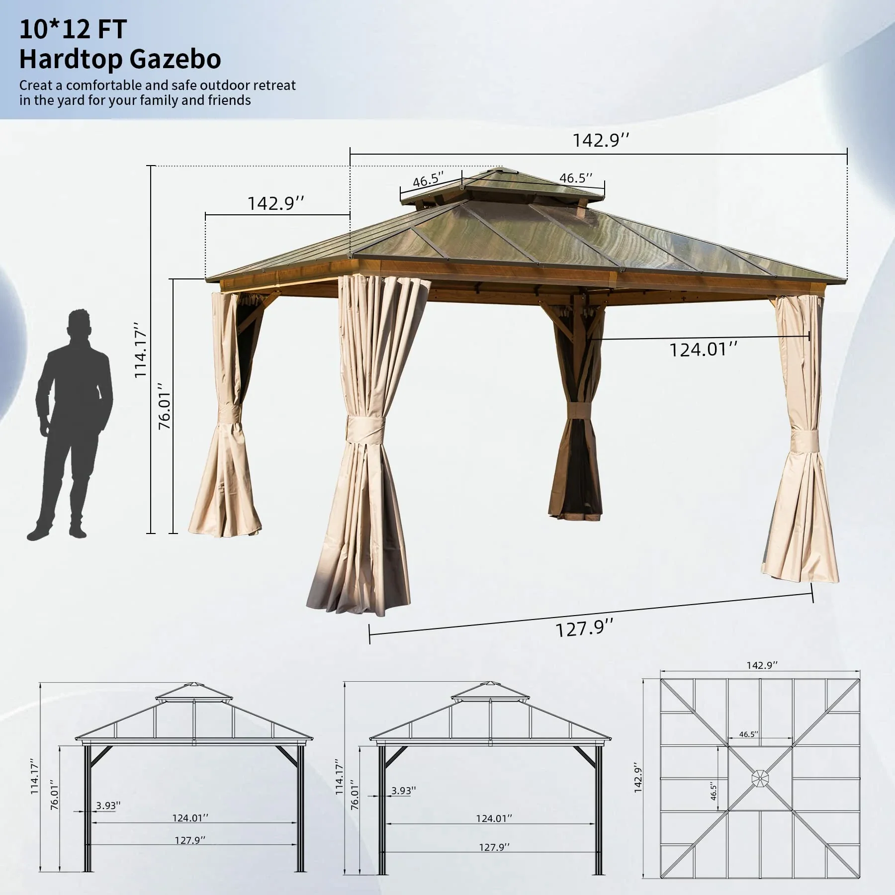 Polycarbonate Hardtop Gazebo Wood-looking - Image 12
