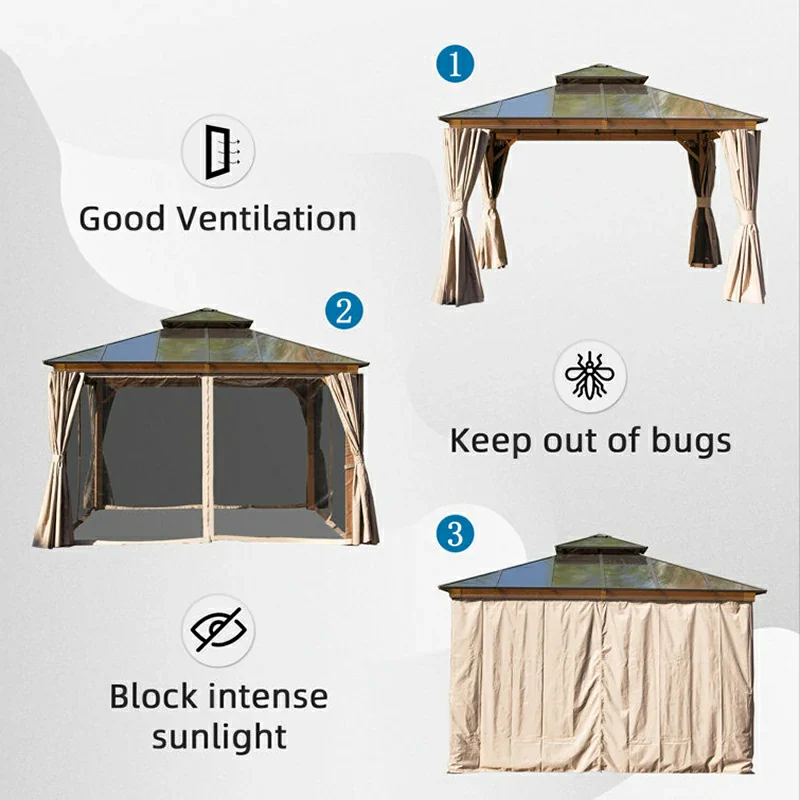 Polycarbonate Hardtop Gazebo Wood-looking - Image 15