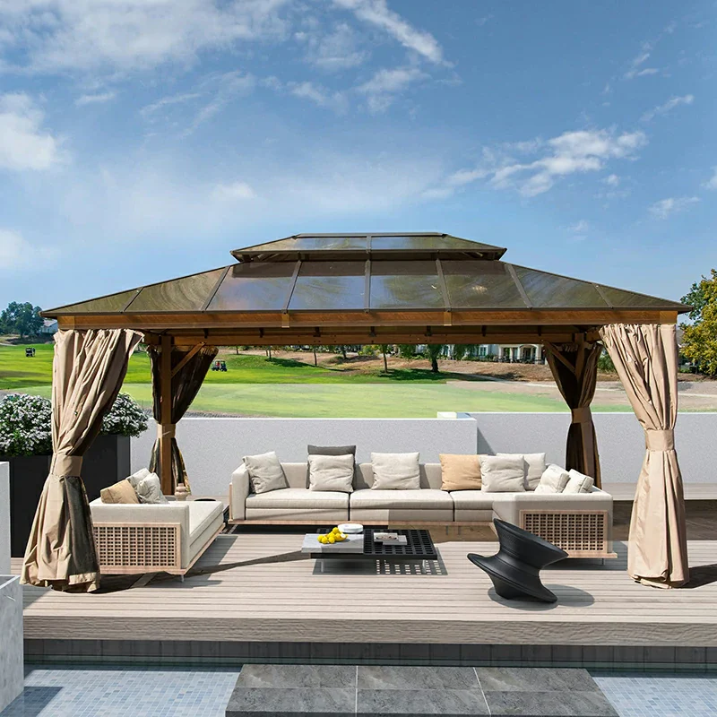 Polycarbonate Hardtop Gazebo Wood-looking - Image 18