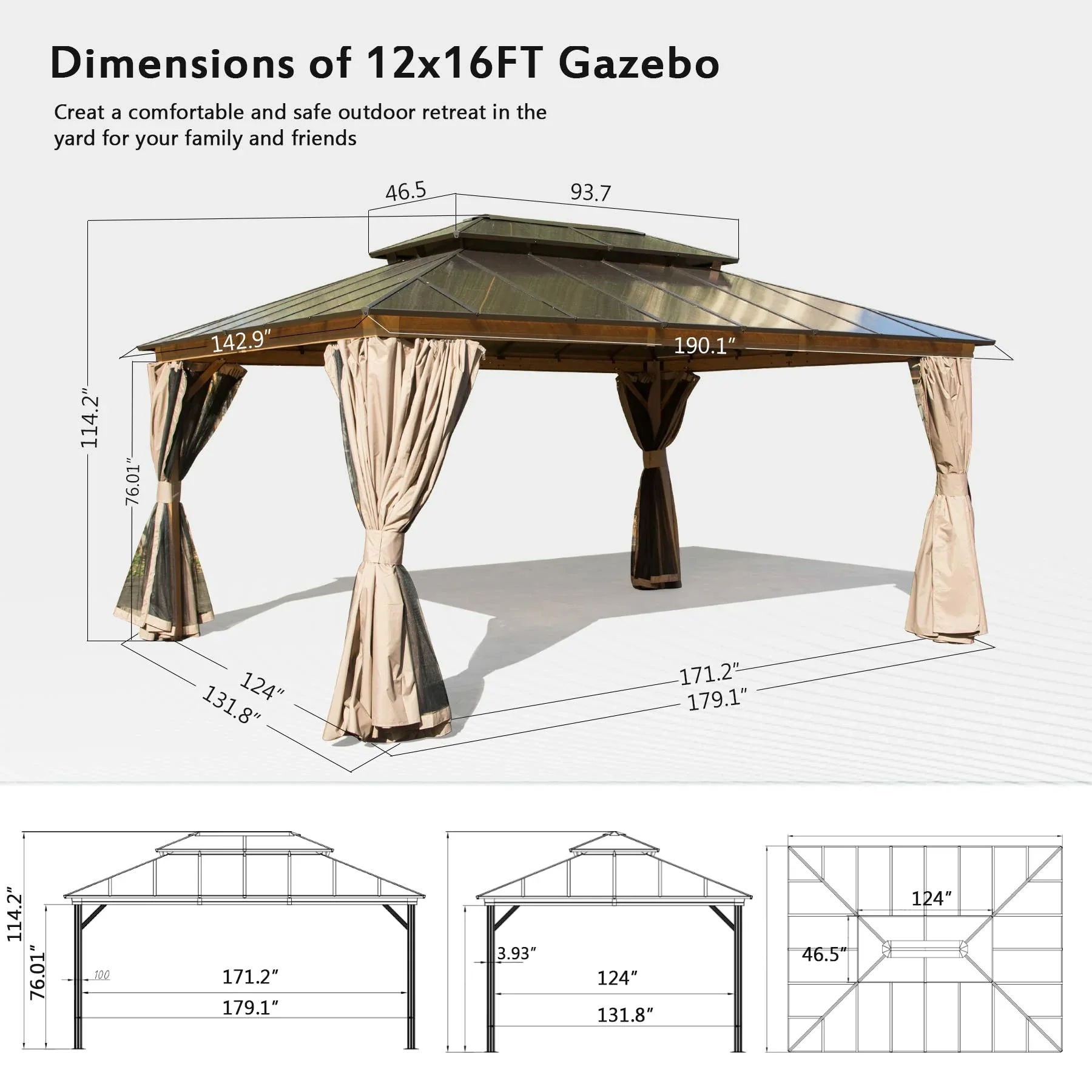 Polycarbonate Hardtop Gazebo Wood-looking - Image 20