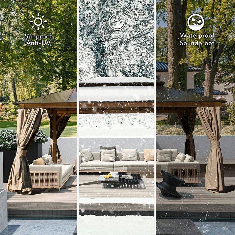 Polycarbonate Hardtop Gazebo Wood-looking - Image 25