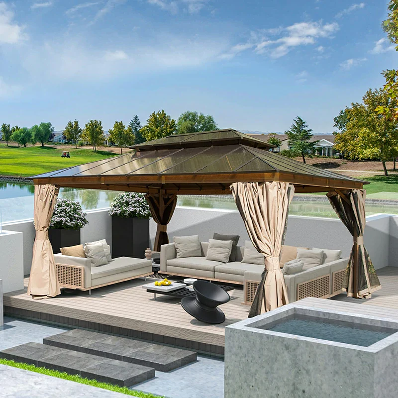 Polycarbonate Hardtop Gazebo Wood-looking - Image 26