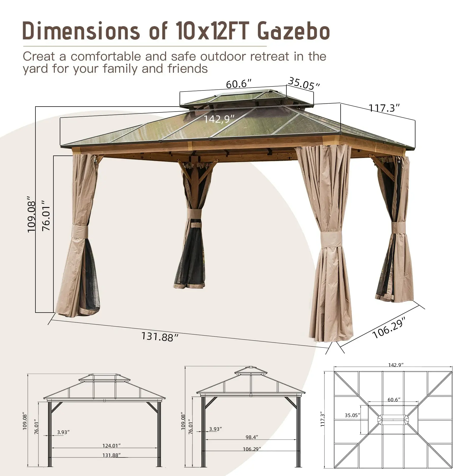 Polycarbonate Hardtop Gazebo Wood-looking - Image 3