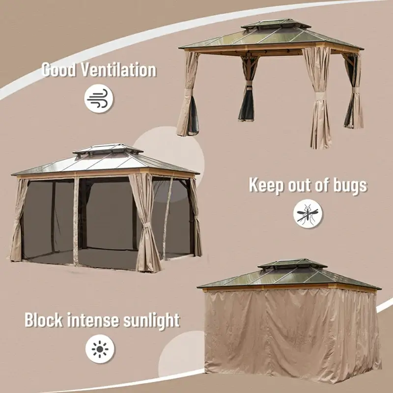 Polycarbonate Hardtop Gazebo Wood-looking - Image 5