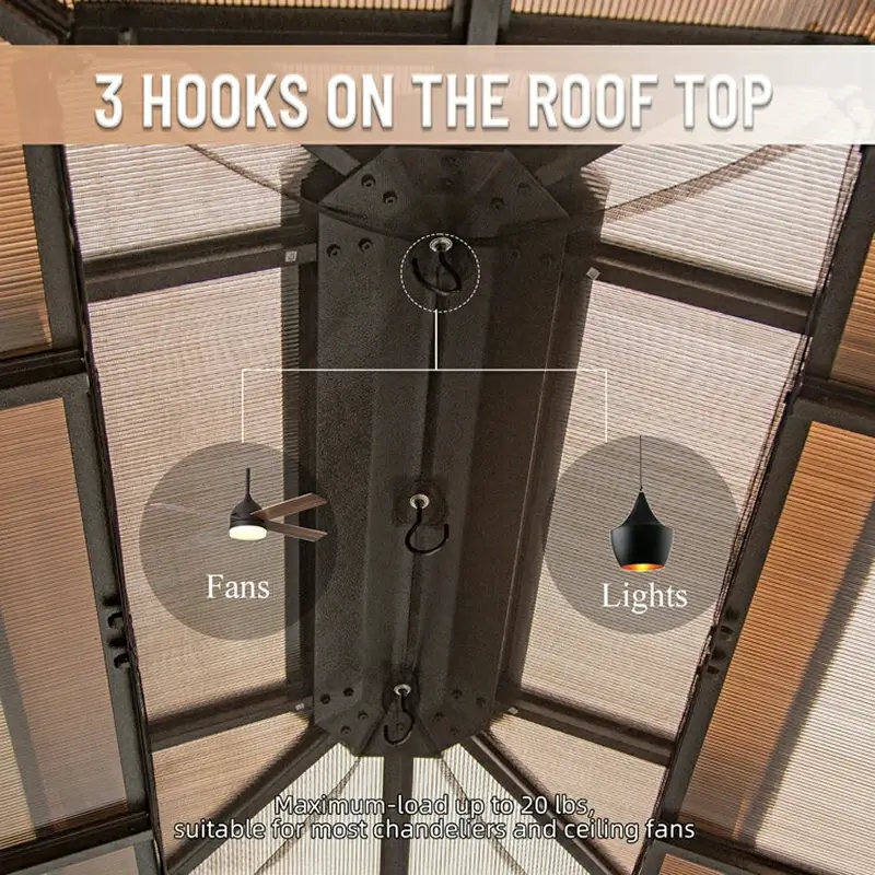 Polycarbonate Hardtop Gazebo Wood-looking - Image 7