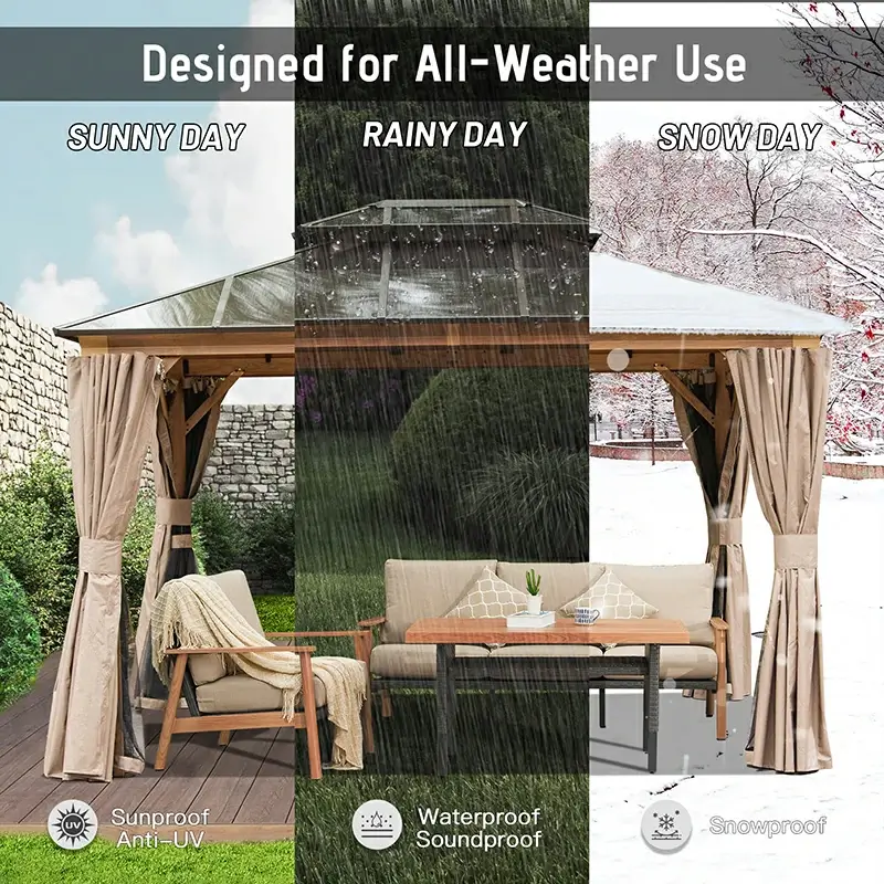 Polycarbonate Hardtop Gazebo Wood-looking - Image 8