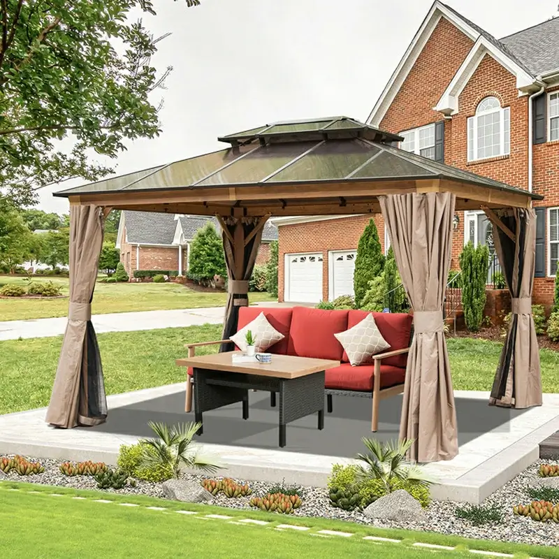 Polycarbonate Hardtop Gazebo Wood-looking - Image 9