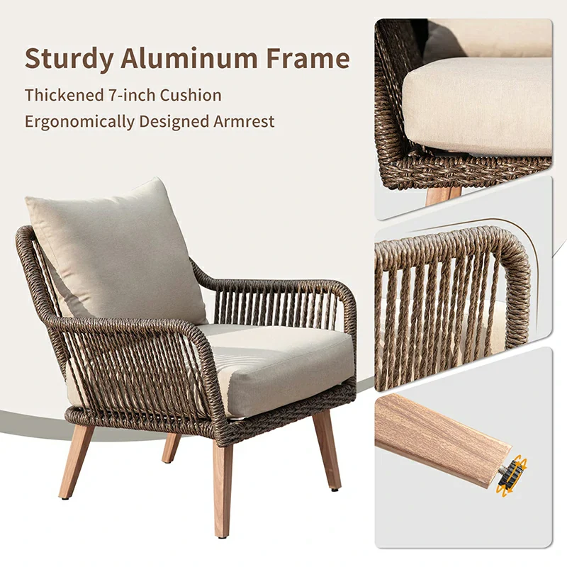 Rattan Sofa Set 4 Pieces - Khaki - Image 3