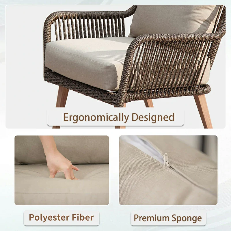 Rattan Sofa Set 4 Pieces - Khaki - Image 4