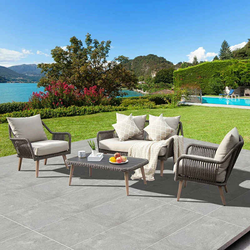 Rattan Sofa Set 4 Pieces - Khaki - Image 6