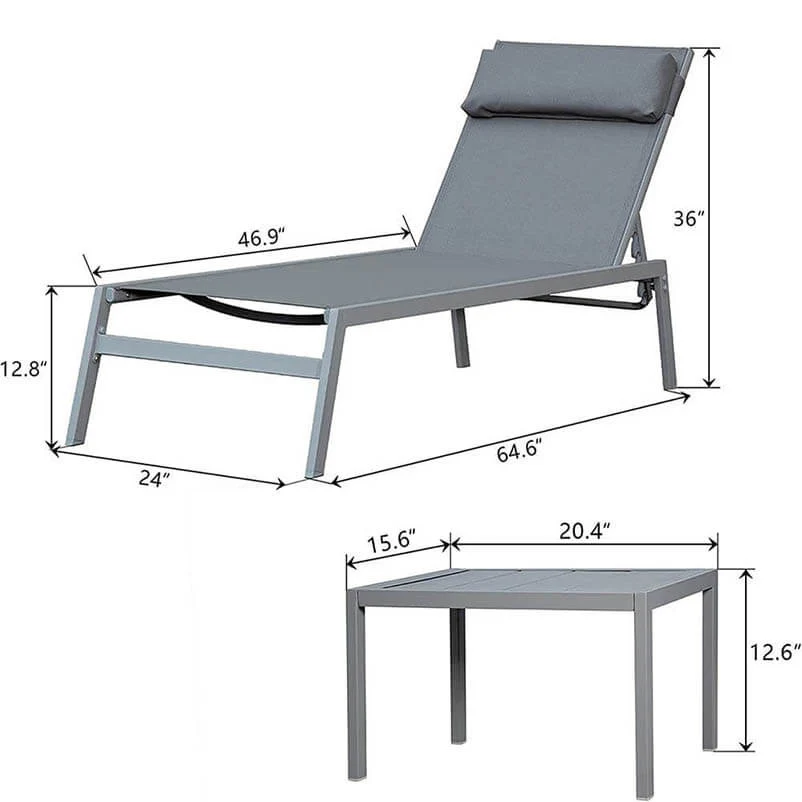 Steel Patio Chaise Lounge Set 3 Pieces - Image 11