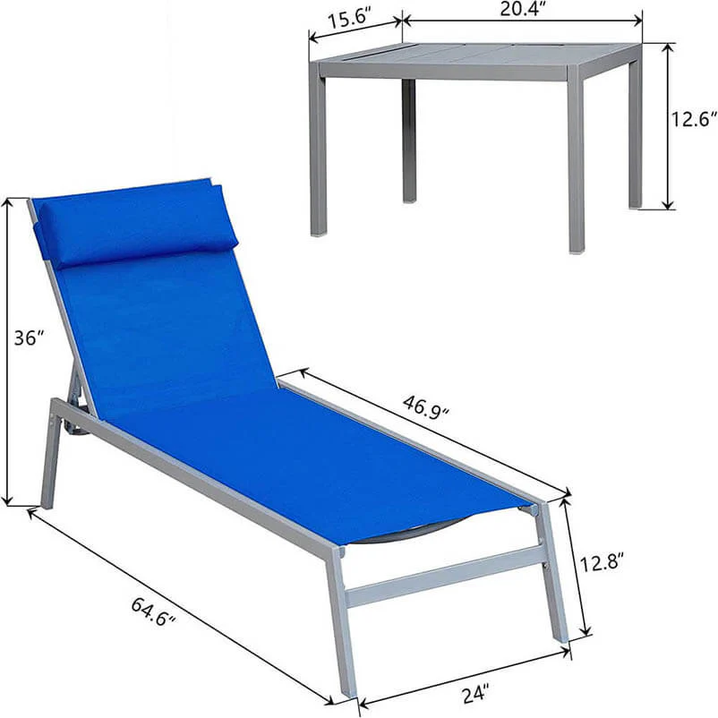 Steel Patio Chaise Lounge Set 3 Pieces - Image 4
