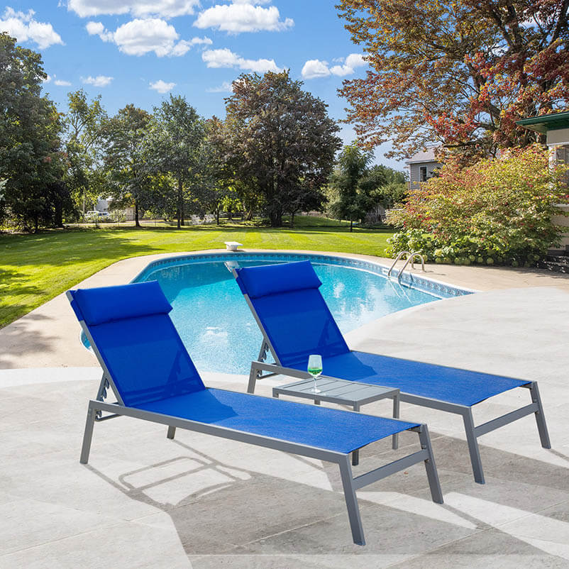 Steel Patio Chaise Lounge Set 3 Pieces - Image 7