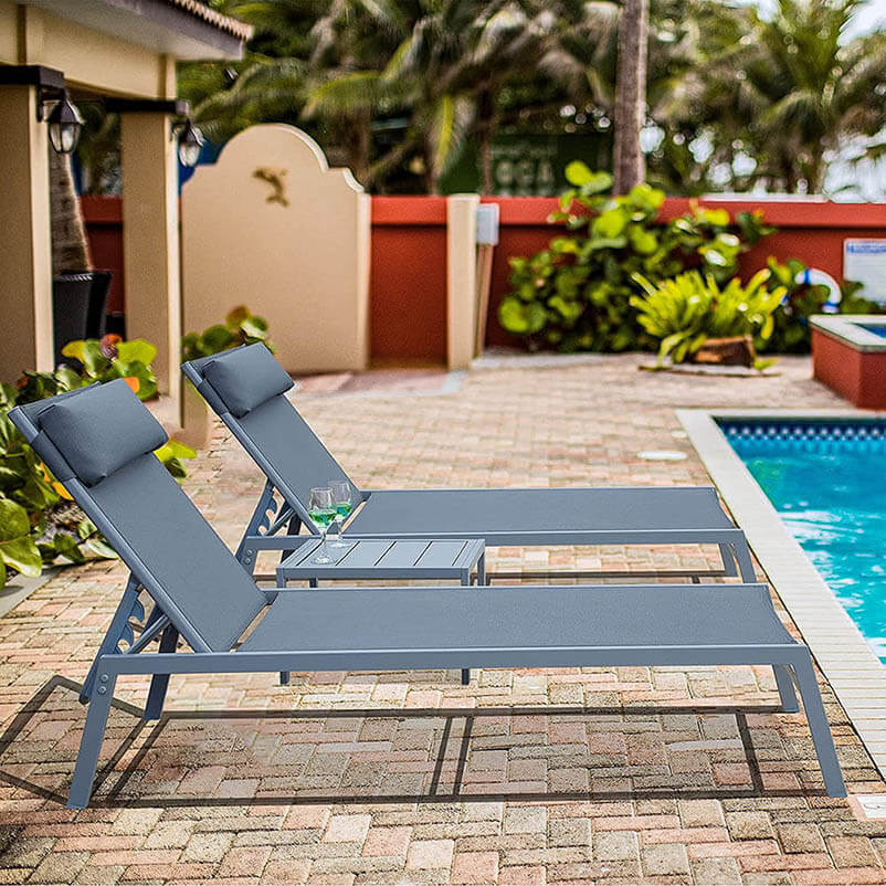 Steel Patio Chaise Lounge Set 3 Pieces - Image 8