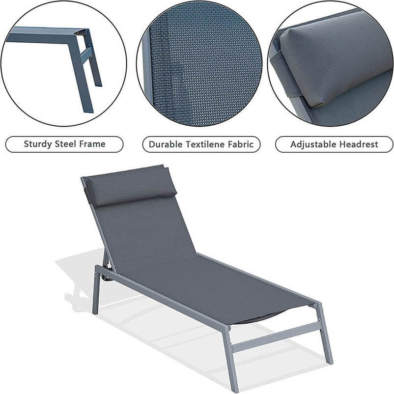 Steel Patio Chaise Lounge Set 3 Pieces - Image 9