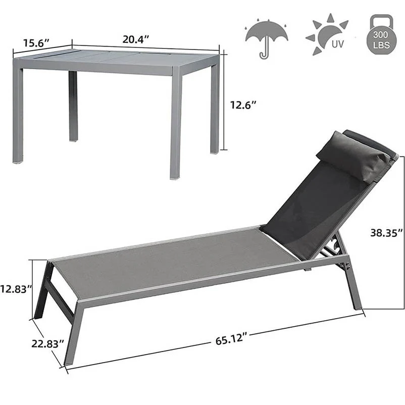 Sunbathing Aluminum Chaise Lounge Set of 3 - Image 11
