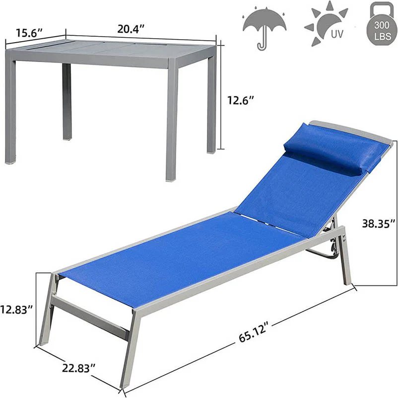 Sunbathing Aluminum Chaise Lounge Set of 3 - Image 4
