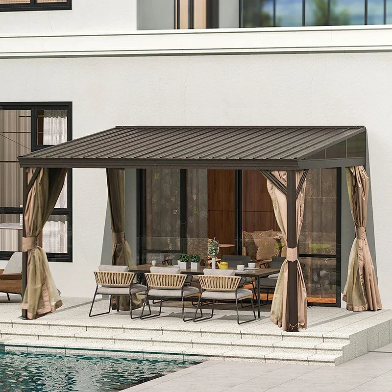 Wall-Mounted Hardtop Gazebo with Drainage Gutters - Image 10