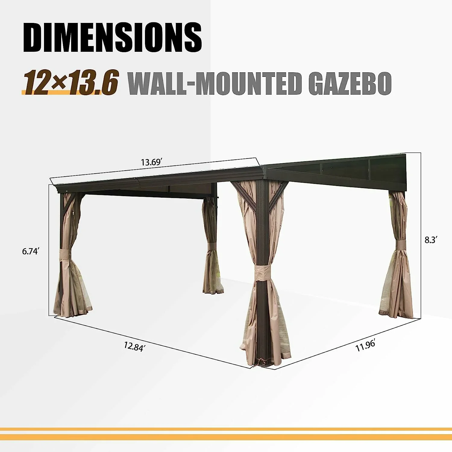 Wall-Mounted Hardtop Gazebo with Drainage Gutters - Image 11