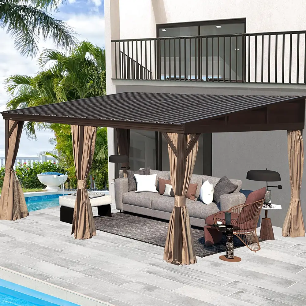 Wall-Mounted Hardtop Gazebo with Drainage Gutters - Image 17