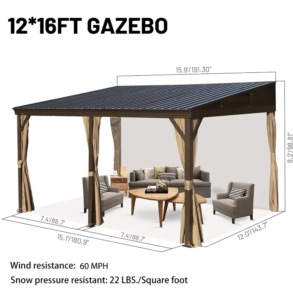 Wall-Mounted Hardtop Gazebo with Drainage Gutters - Image 18