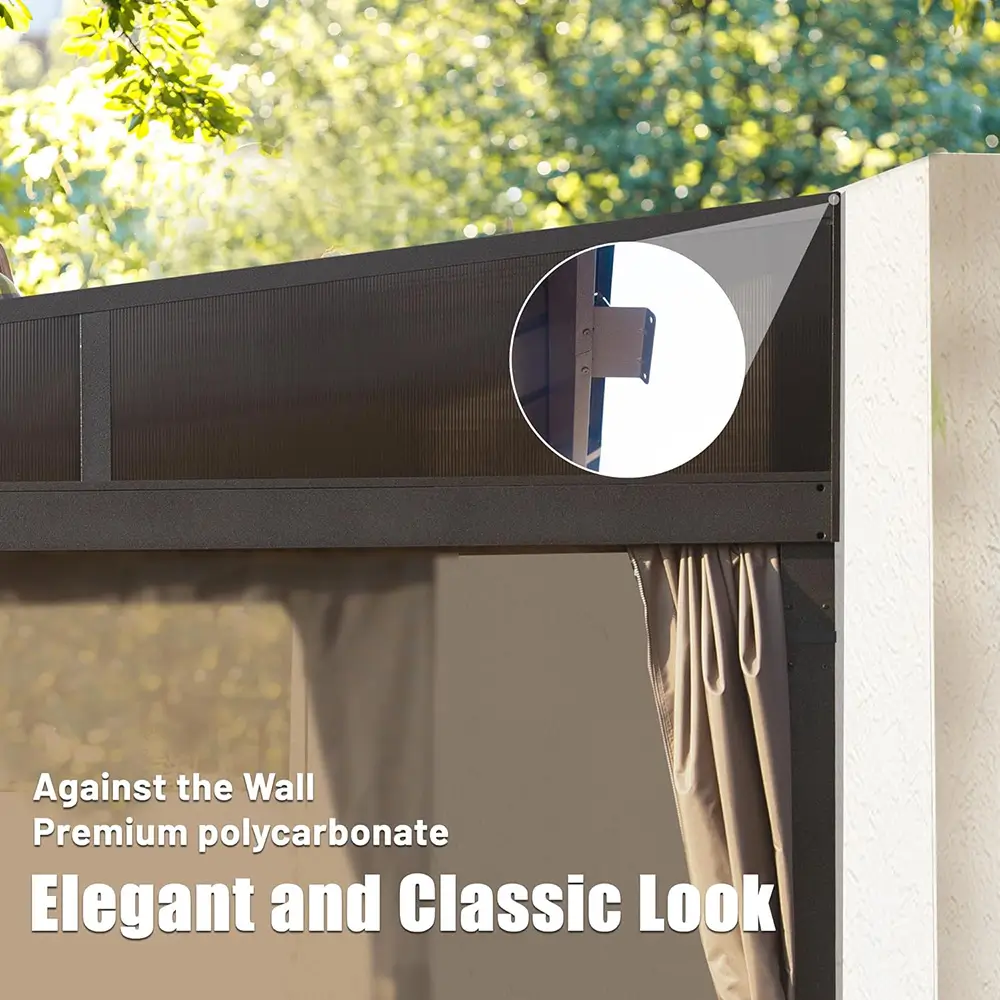 Wall-Mounted Hardtop Gazebo with Drainage Gutters - Image 23