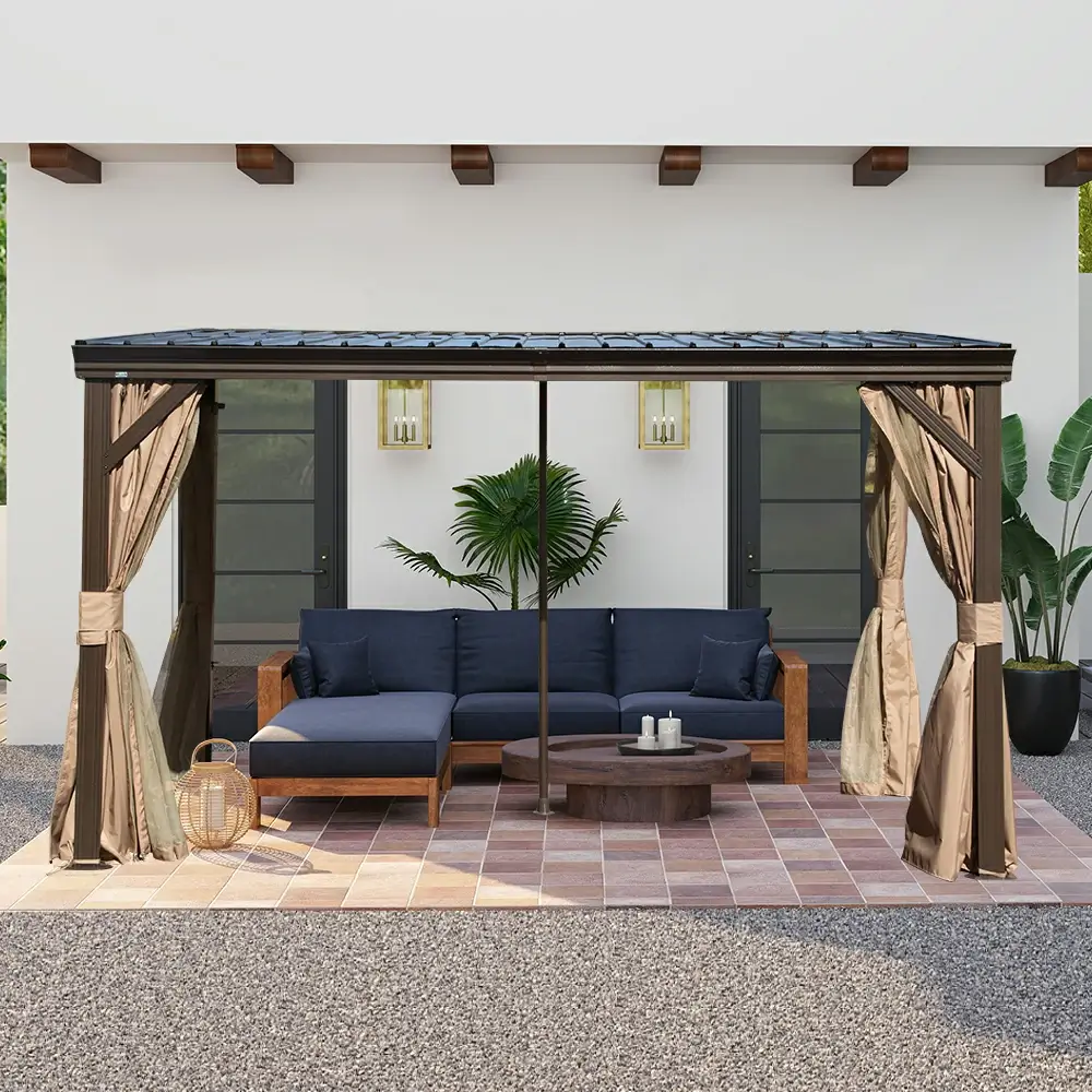 Wall-Mounted Hardtop Gazebo with Drainage Gutters - Image 24