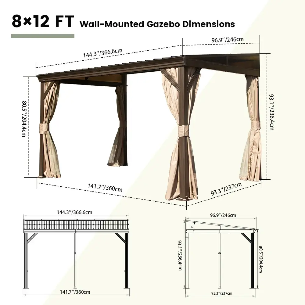 Wall-Mounted Hardtop Gazebo with Drainage Gutters - Image 26