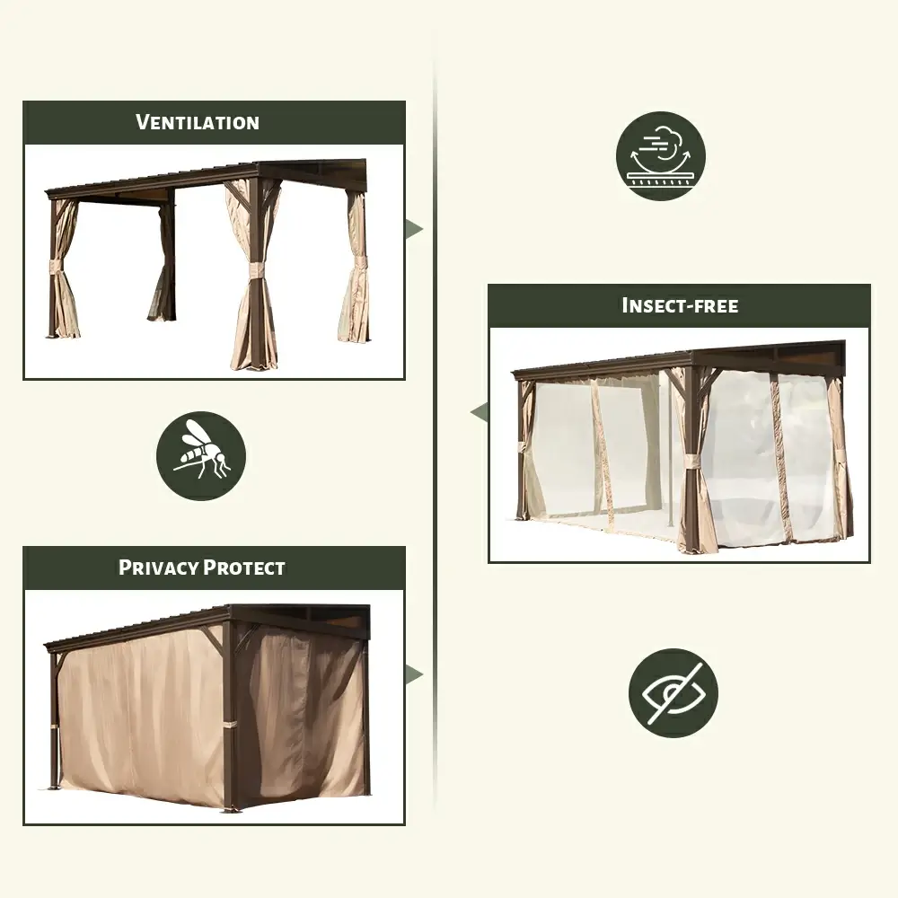 Wall-Mounted Hardtop Gazebo with Drainage Gutters - Image 29