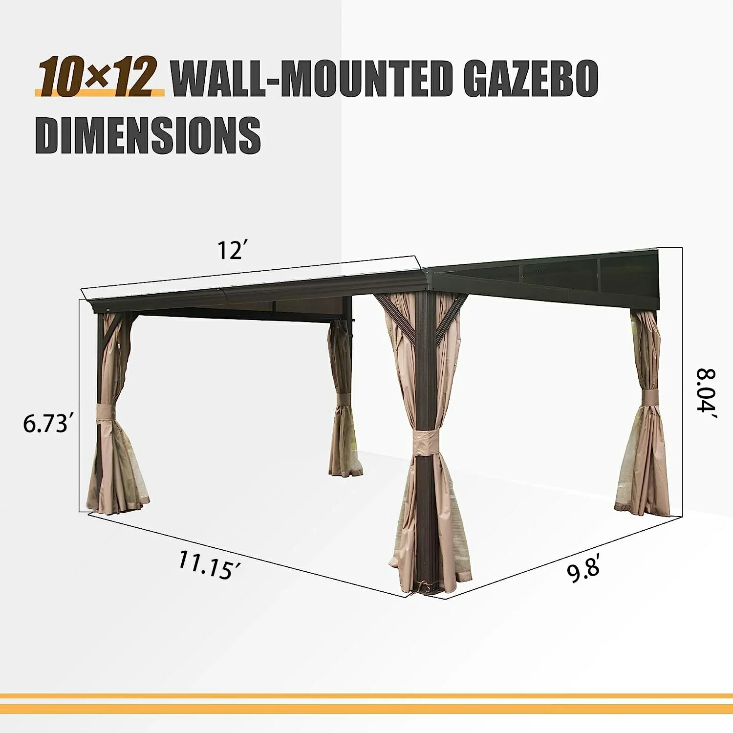 Wall-Mounted Hardtop Gazebo with Drainage Gutters - Image 3