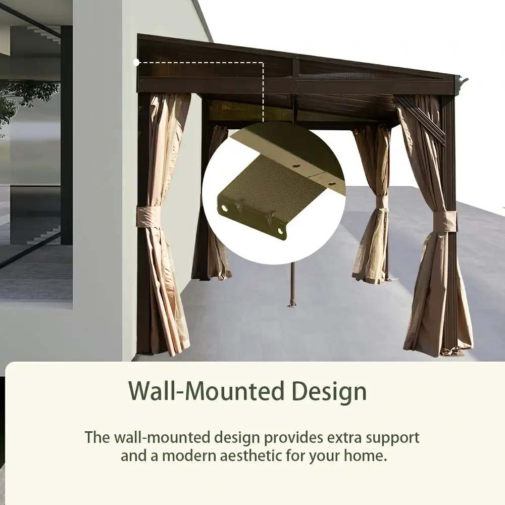 Wall-Mounted Hardtop Gazebo with Drainage Gutters - Image 31