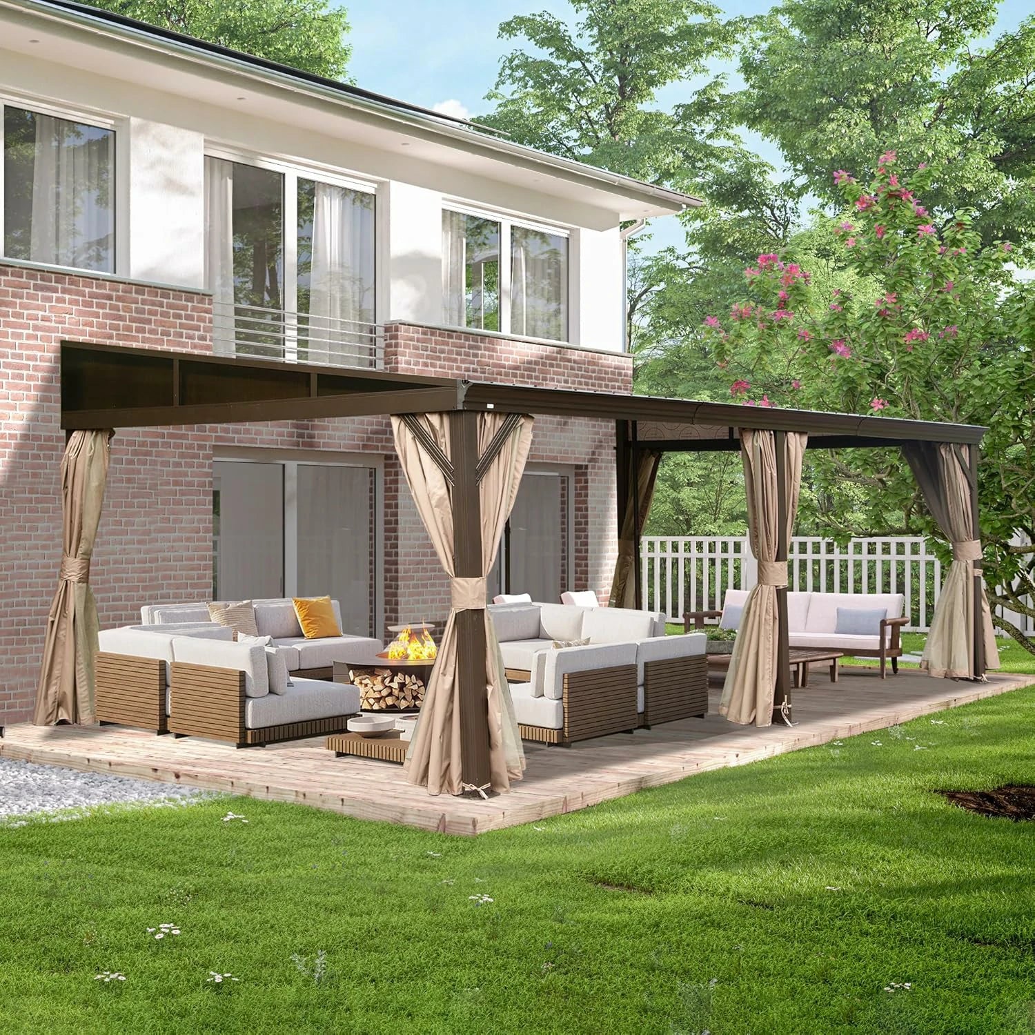 Wall-Mounted Hardtop Gazebo with Drainage Gutters - Image 33