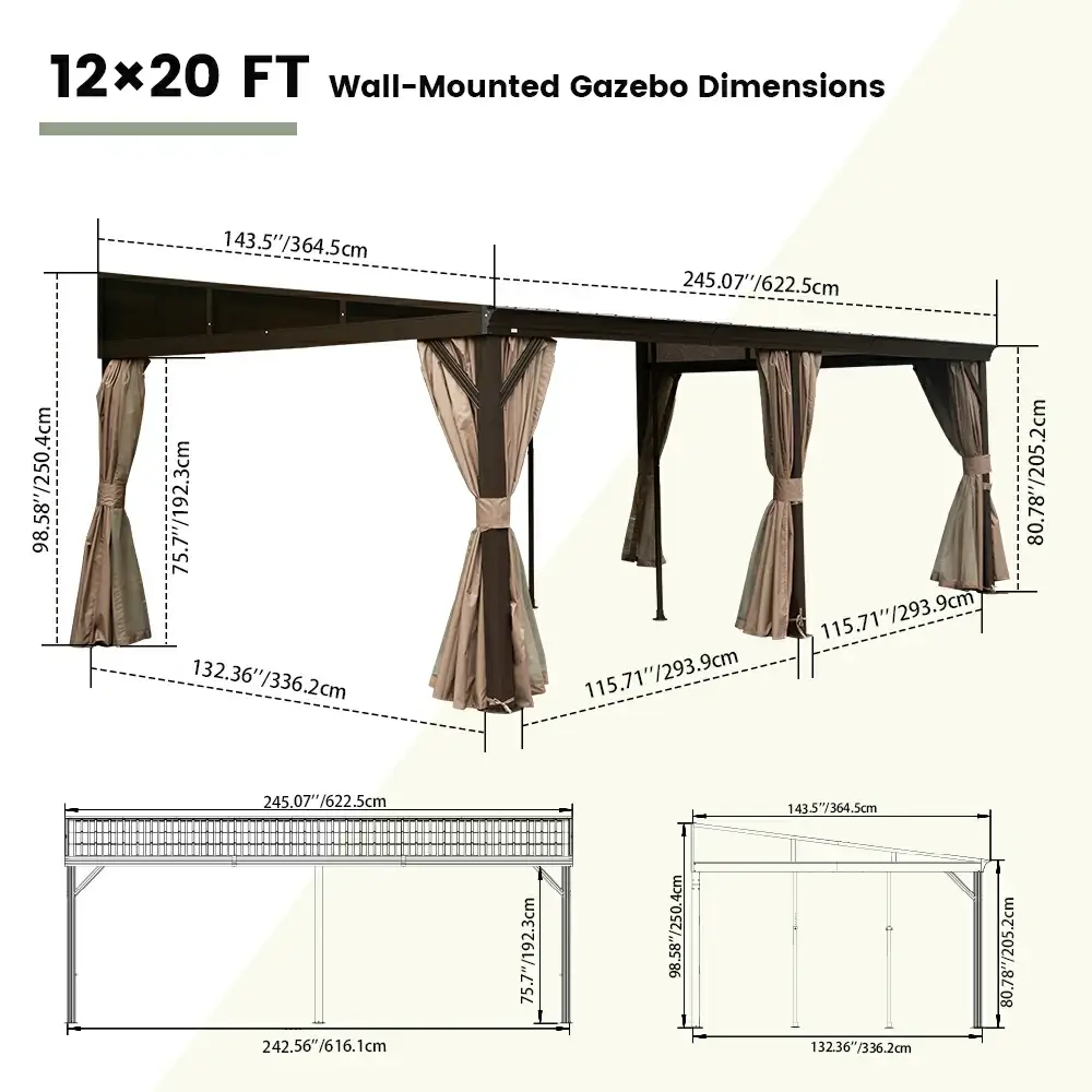 Wall-Mounted Hardtop Gazebo with Drainage Gutters - Image 34