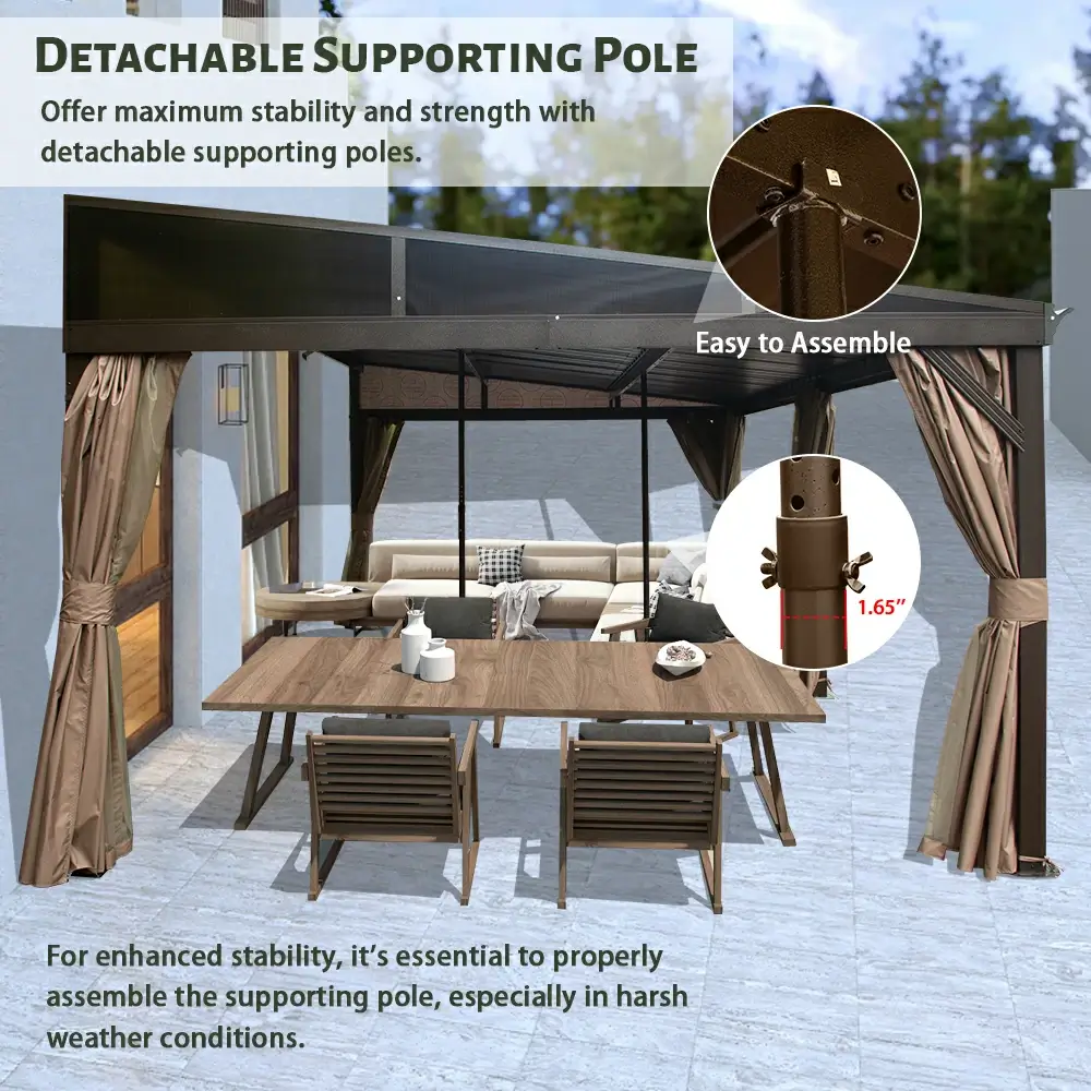 Wall-Mounted Hardtop Gazebo with Drainage Gutters - Image 38