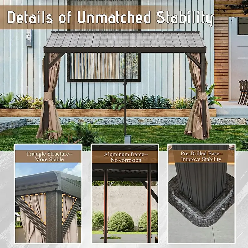 Wall-Mounted Hardtop Gazebo with Drainage Gutters - Image 4