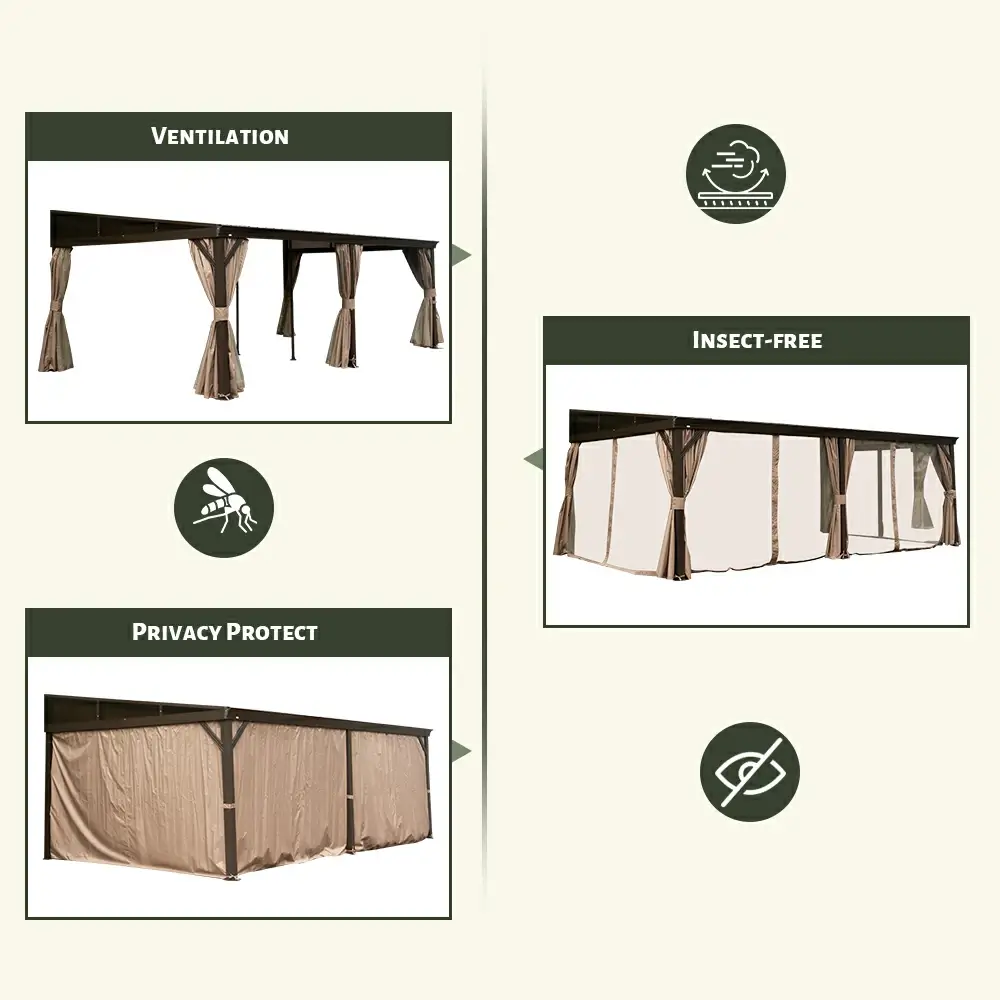 Wall-Mounted Hardtop Gazebo with Drainage Gutters - Image 40