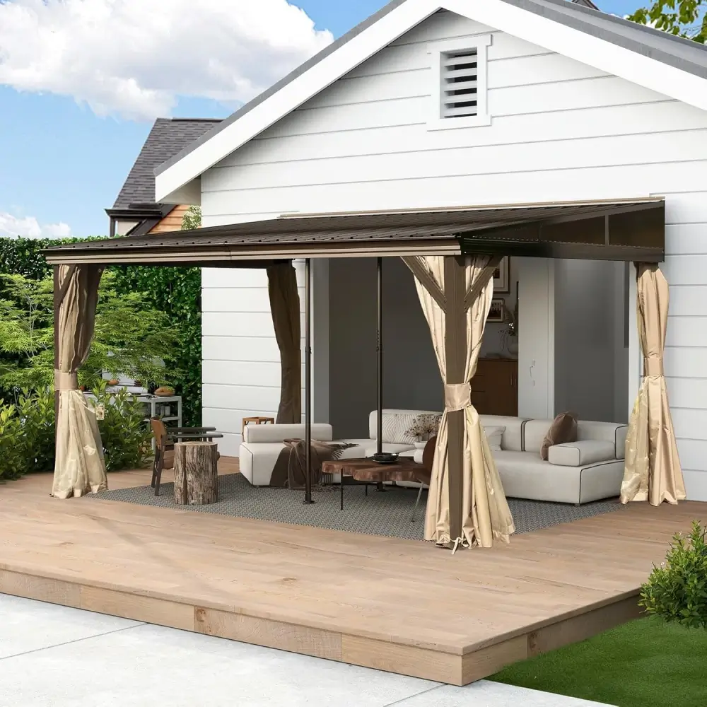 Wall-Mounted Hardtop Gazebo with Drainage Gutters - Image 42